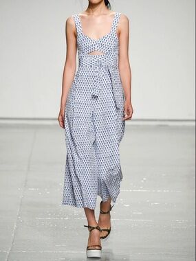 Rebecca Taylor Blue and White Printed Cutout Jumpsuit
